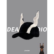 Doberman Dog Ears Plush Baseball Hat Female Winter 2025 Thickened Warm Versatile Face-Looking Peaked