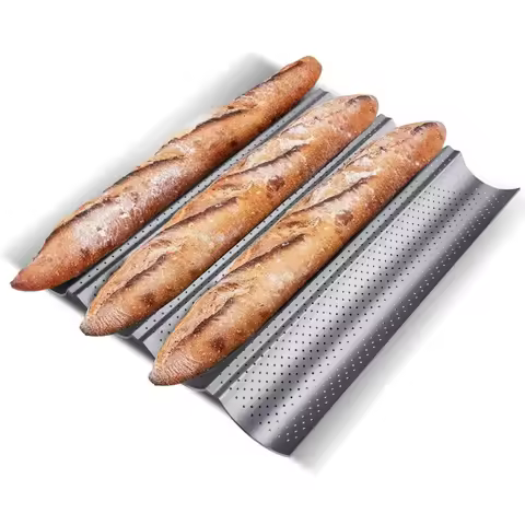 Baguette Bread Pan Nonstick for French Bread Baking Heat Resistant Perforated 4 Loaves Loaf Bake Mol