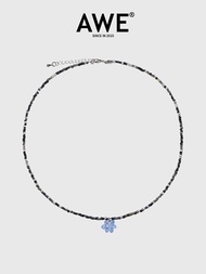 สร้อยคอโซ่กระดูกไหปลาร้าหลากสีสัน AWE สไตล์เกาหลี สำหรับคู่รัก จี้ลูกปัดคริสตัลหลากสีสัน โซ่กระดูกไห