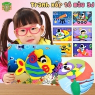 Set of 10 3D Foam Stickers with 2in1 DIY Handmade Coloring Pages for Children, Educational Toys to T