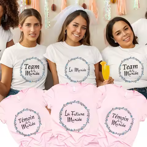 Team Bride T-Shirt French Girls Single Farewell Bachelorette Hen Party Y2k Tops Women EVJF Tees Brid