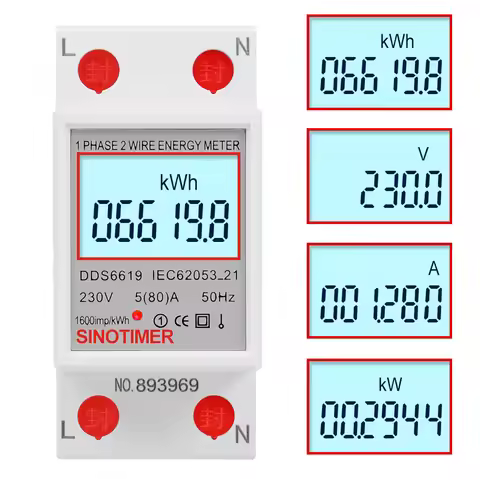 DDS6619-008 1 Phase Two Wire Wattmeter Power Consumption Energy Monitor Electric Meter LCD Digital B