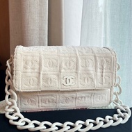 香奈兒 CHANEL 白色粗鍊時髦肩背包 棉布質老香 中古包 罕見膠鍊古董包