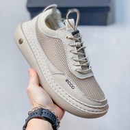 ECCO Summer Mesh Breathable Casual Leather Shoes Men's Stitching Lightweight Lazy Elastic Band Hikin