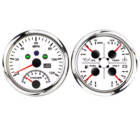 ELING Car Boat Universal 85mm 4 in 1 Oil Press Water Temp Fuel Level Voltmeter Gauge + 120mph 200km/