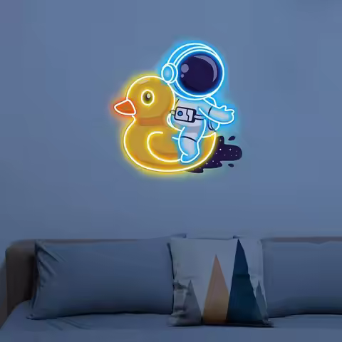 Astronaut Riding Duck Neon Signs LED Cool Neon Light Dimmable for Bedroom Living Room Bar Store Birt
