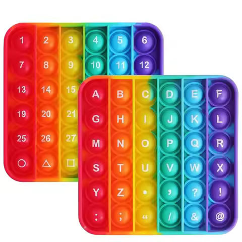 Rainbow Pop Push Bubble Fidget Toys Square Decompression Sensory Squeeze Toys for Kids Adults Anti S