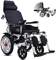 Fashionable Simplicity Electric Wheelchair With Reclinable Backrest Portable Folding Mobility Power Chair With Anti-Tip Wheel And Adjustable Headrest (Black)