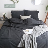 Mond charcoal pin tuck check Q comforter set (1 duvet cover + 2 pillow covers)