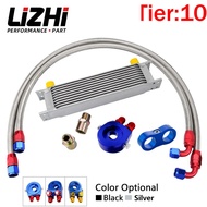 AN10 Universal 10 Rows Oil Cooler Kit + Oil Filter Sandwich Adapter + Staingless Steel Braided AN10 