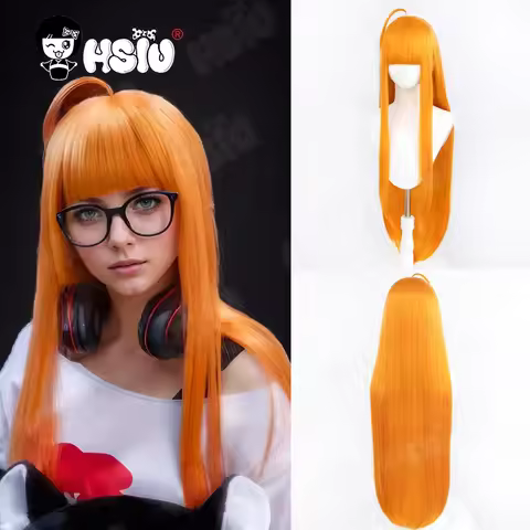Futaba Sakura Cosplay Wig Fiber synthetic wig「HSIU」Long orange Wig+Wig cap Game Persona5 Futaba Saku
