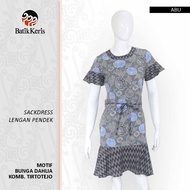 Batik Keris Sackdress Lengan Pendek Klok Leher Bulat Bunga Dahlia