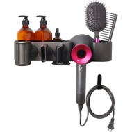 Hair Dryer Holder Compatible with Dyson Supersonic Hair Dryer and Attachments, Self Adhesive or Perforat Install Wall Mounted Stand Holder with Storage Shelf, Black