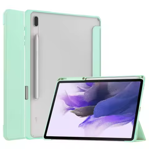 For Samsung Galaxy Tab S7 FE Cover With Pencil Holder Transparent Back Cover For Funda Samsung Tab S