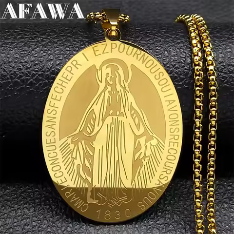 1830 Our Lady of Miraculous Medal Necklace for Women Men Stainless Steel Gold Color Virgin Mary Male