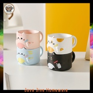 #1016   Ceramic Mug Cat Ceramic Mug Couple Water Cup Cartoon Mug Stacking Pair Cup