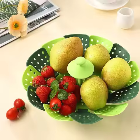 Cookware Plastic Steaming Food Basket Mesh Silicone Faucet Steamer Folding Food Vegetable Vapor Cook