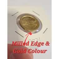 [ Error Coin GOLD Colour ] 2021 Malaysia Error Coin 5 Sen Struck on 20 Sen Planchet UNC/BU Collectio