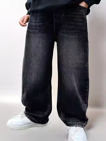 Boy's Jeans, Boy's All-Season Loose Trendy Jeans, Street Casual Hip-Hop Pants, Festival-Style Pants.