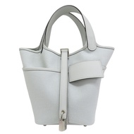 水藍色 Toile帆布 Swift牛皮 Picotin18 手提包 W刻