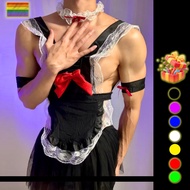 Men Black Sweet Maid Role Play Costume Maid Gay Costume Butler Uniform Lingerie Dress
