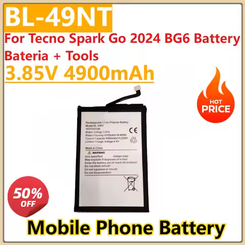 High Quality New 3.85V 4900mAh BL-49NT For Tecno Spark Go 2024 BG6 Battery Bateria + Tools