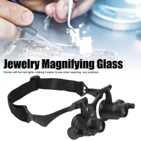 10X 15X 20X 25X Magnifier Jewelry Magnifying Glass with 2 LED Light + 8 Interchangeable Lens 10X 15X