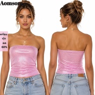 AOMSOM Sequin Tube Top, Sleeveless Sequin Applique Sequin Tank Top, Fashion Stretch Skinny Fit Class