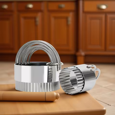 5Pcs Biscuit Cutter Set Stainless Steel Biscuit Mold Set with Handle Cookies Cutter Kit Nonstick Coo