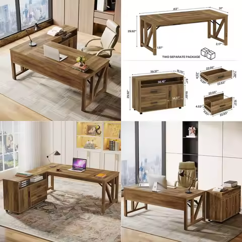 61 Large Home Office Desk with Storage Fluted Office Desks with 2 Doors amp 1 Drawer Modern Executiv