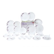 Felli Dinexe Opal Glass Dinnerware Set (24 Pcs) - Wavy Purple Daisy [FREE Opal Glass Serveware 5 Pcs