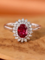 1入歐美時尚s925微鑲鴿血紅紅寶石訂婚戒指,適用於女性婚禮首飾