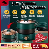 READY🔥2.2L Electric Cooker Frying Pan Stainless Steel No Stick Hot Pot Foldable Rice Cooker With Ste