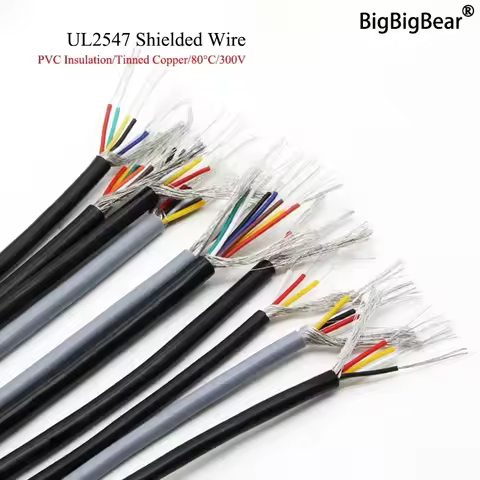 2/5/10M UL2547 Shielded Wire Signal Cable 28 26 24 22 20 18 AWG Channel Audio 2 3 4 5 6 7 8 Core Hea