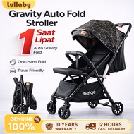 Beige Stroller Baby Travel Lightweight Foldable 5-Point Safety Harness Compact Portable with Canopy