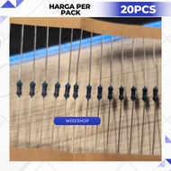 20pcs Metal Film Resistor – Value 1 Khom, 1.2 K, 1.5 K, 1.8 K, 2 K, 2.2 K, 2.4 K, 2.7 K, 3.3 K, 3.9 