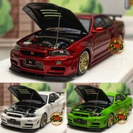 Leeb Model Car TM 1/64 Nissan GTR GT-R R34 White Red Carbon Fiber Life-Threatening Engine Can Open A
