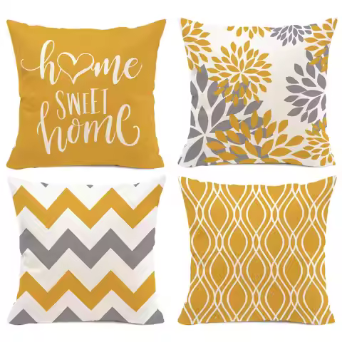 Yellow white geometric linen pillowcase sofa cushion cover home decoration can be customized for you