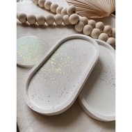 LILIN Glitter Oval Tray Trinket Tray/ Concrete Tray/ Concrete Coaster/ Aesthetic Tray/ Jewelry Tray/
