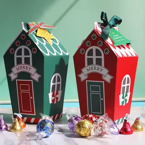 10pcs New Christmas Cookie Box Christmas Candy House Box Nougat Snow Flake Box Holiday Gift Blind Bo