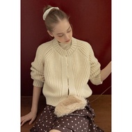 [EGGKA] Round neck rough woven wool Cardigan