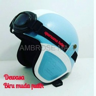 HELM KYT HELM MOTOR INK MURAH HELM RETRO KACA MATA BIRU MUDA PUTUH