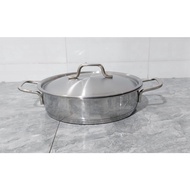 Pan 24 Stainless steel 430 _ 3 straight bottoms (checkered) stainless steel lid (glass) (24 x0.7) cm