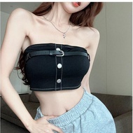 🔥Taiwan Shipment🔥Button Belt Hot Girl Style Strapless Design Feel Pure Desire Sweet Cool Gather Ches
