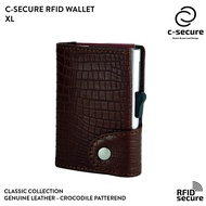 C-SECURE [พร้อมส่ง] กระเป๋าใส่บัตร กระเป๋าสตางค์ ใส่เหรียญ หนังแท้ ลายจระเข้ RFID XL Croco coin wall