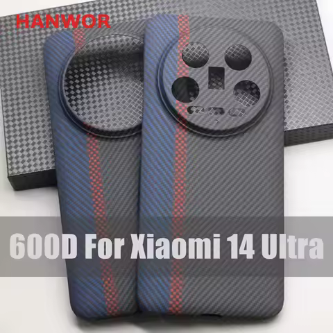 HANWOR Luxury Carbon Fiber Phone Case for Xiaomi 14 Ultra 600D Ultra-thin Aramid Fiber Cases Xiaomi