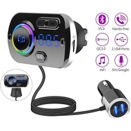 Codream Bluetooth Car FM Transmitter, Bluetooth 5.0 Car Radio Adapter Receiver with 7 Color Light, QC3.0/2.4A USB Car