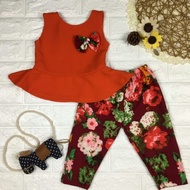 SET D PEPLUM PANTS SLEEVELESS BAJU BUDAK KIDS RAYA 2017 1Y 2Y 3Y 4Y S M L 12M