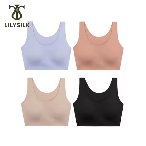 LILYSILK Women's One-Size-Fits-Most Classic Wireless Silk Bra with Fixed Wide Straps and Detachable 