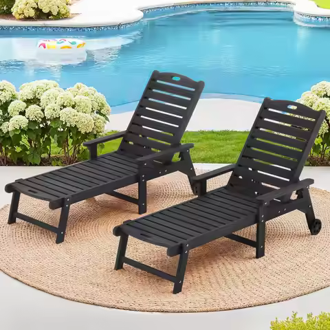 Outdoor Chaise Lounge Chairs Set of 2, HDPS Lounge Chair, 5 Positions Adjustable Pool Lounge Chairs,